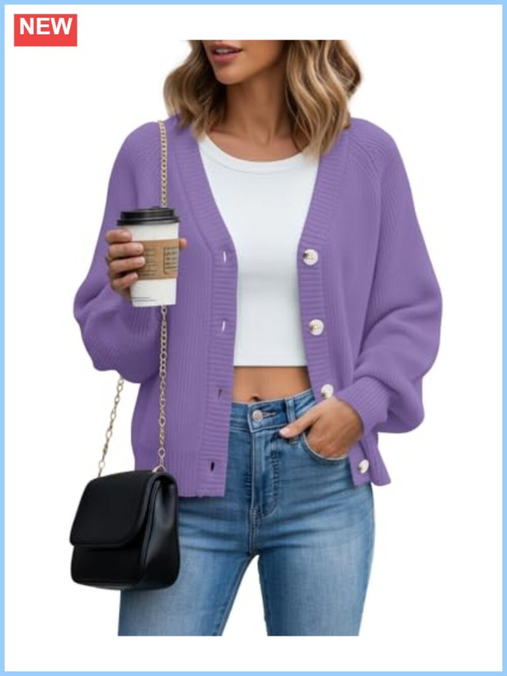 Womens Chunky Knit Button Down Cardigan Long Sleeve V-Neck Loose Fit Sweater